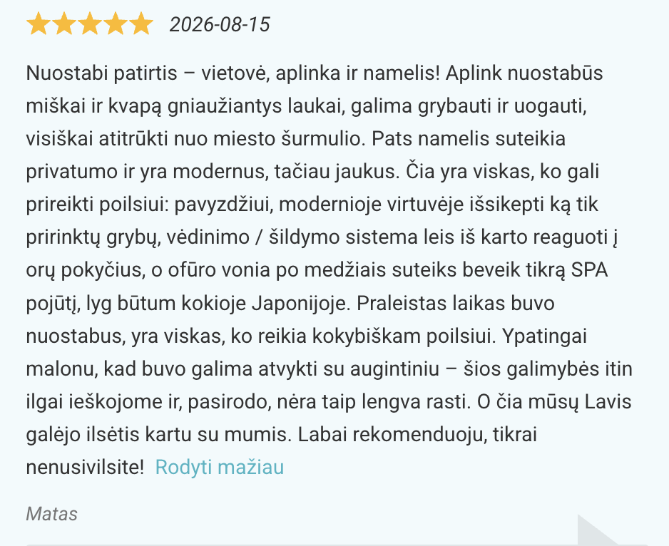 Kedro namelis atsiliepimai Kedro namelis atsiliepimai